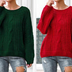 Women's Chunky Knit Sweater with Voluminous Sleeves and Cable Knit