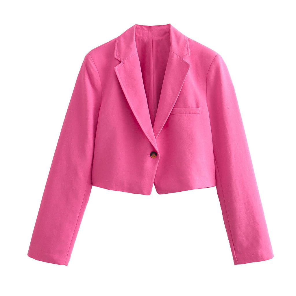 Women's Cropped Blazer Jacket with Elegant Lapel and Pockets