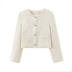 Women's Elegant Tweed-Style Short Jacket with Pockets