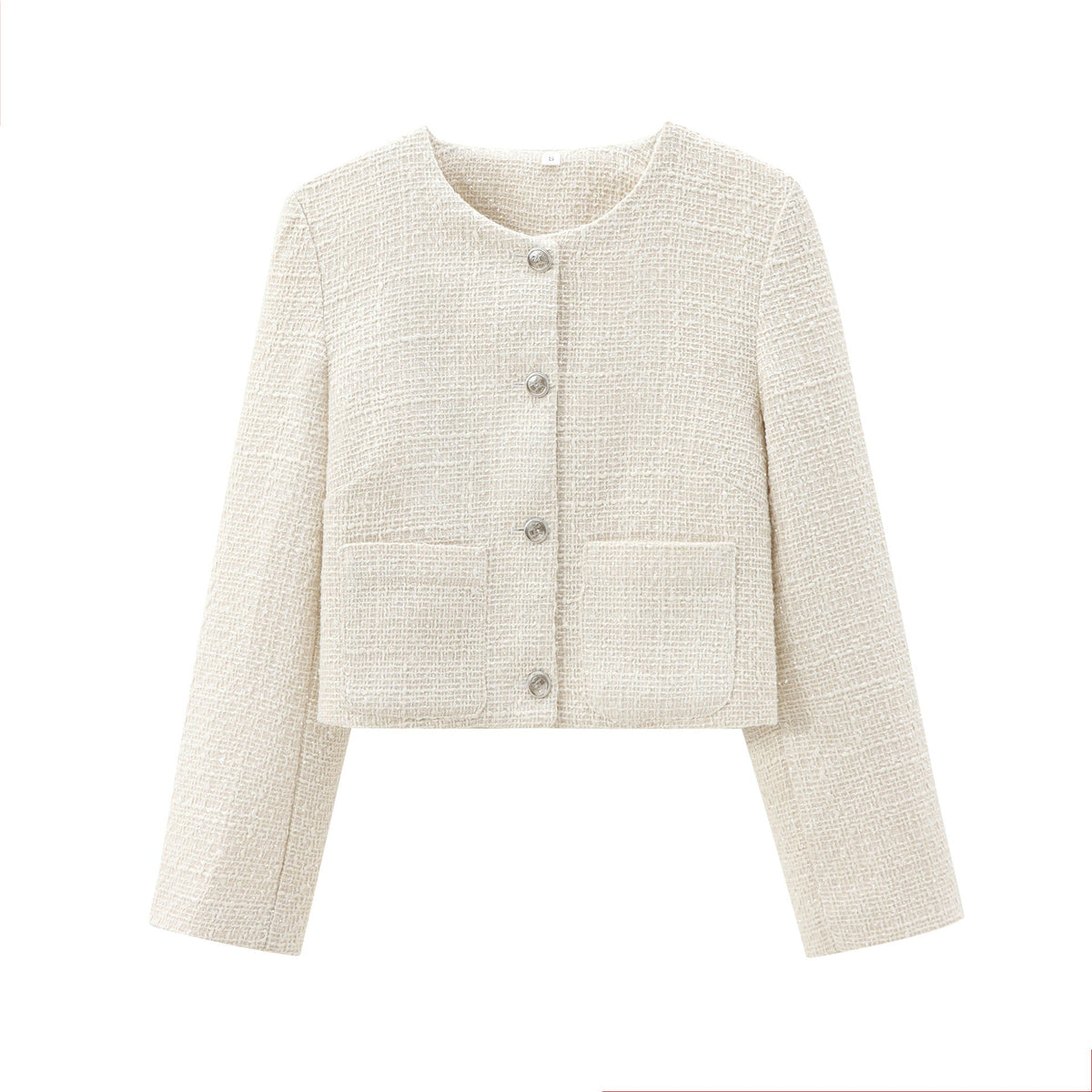 Women's Elegant Tweed-Style Short Jacket with Pockets