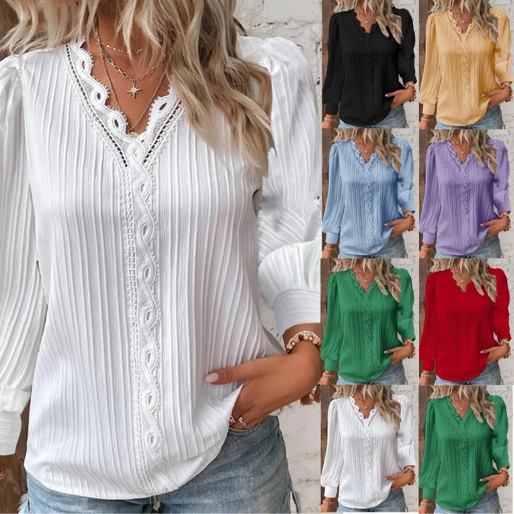 Women's Blouse with Textured Design and Romantic Lace Accents