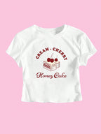 Women's Crop T-Shirt with Creative Dessert Motif