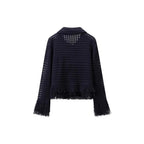 Women's Midi Skirt with Frayed Hem and Textured Design