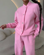 Elegant and Comfortable Leisure Set with Button Placket and Wide Cut