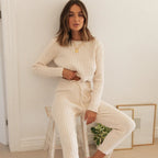 Women's Cozy Knit Ensemble with High-Cut Crop Top and Pants