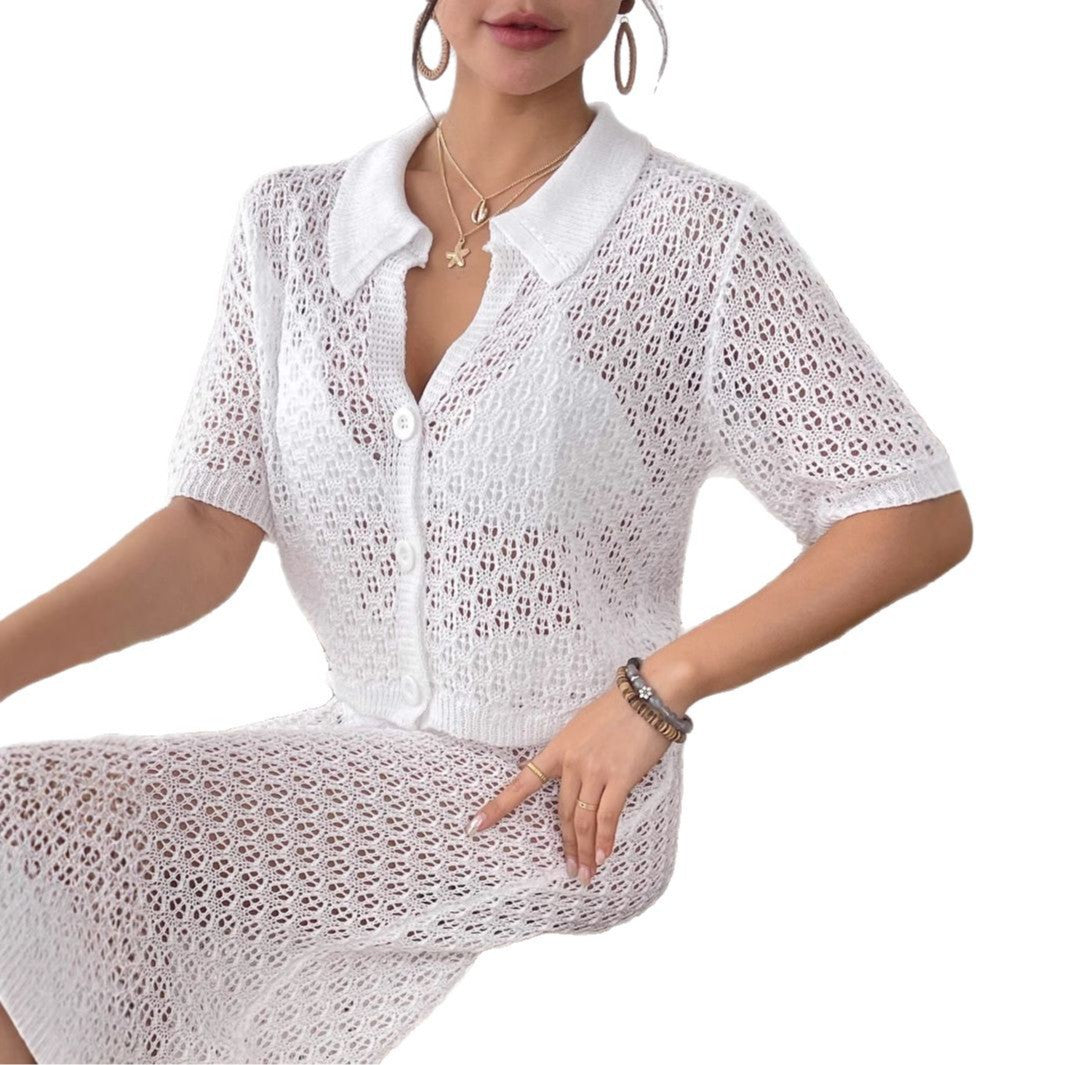 Casual Women's Crochet Jumpsuit with Button Detail