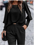 Women's Elegant Blouse with Puff Sleeve Details and Textured Fabric