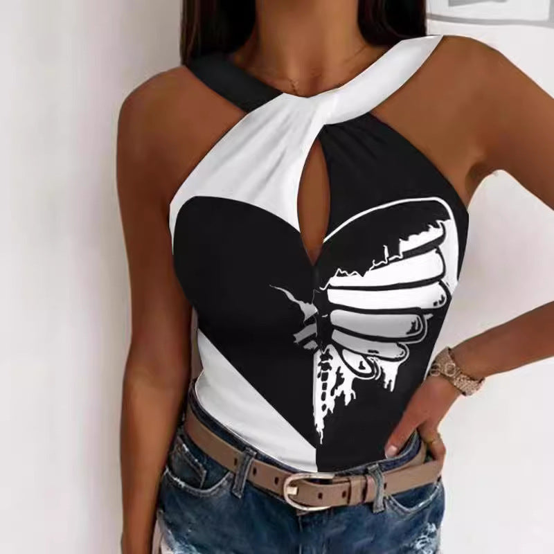 Women's Bodysuit with Deep Neckline and Asymmetrical Cut