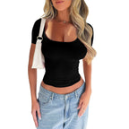 Women's Form-Fitting Short-Sleeve Shirt with Round Neckline