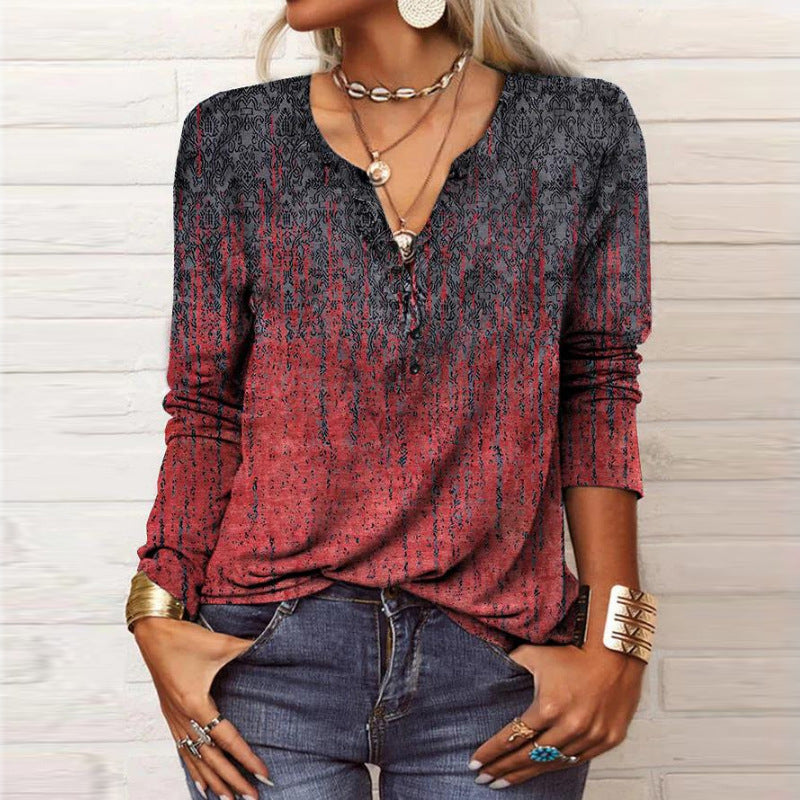 Women's Long-Sleeve Casual Shirt with Playful Pattern