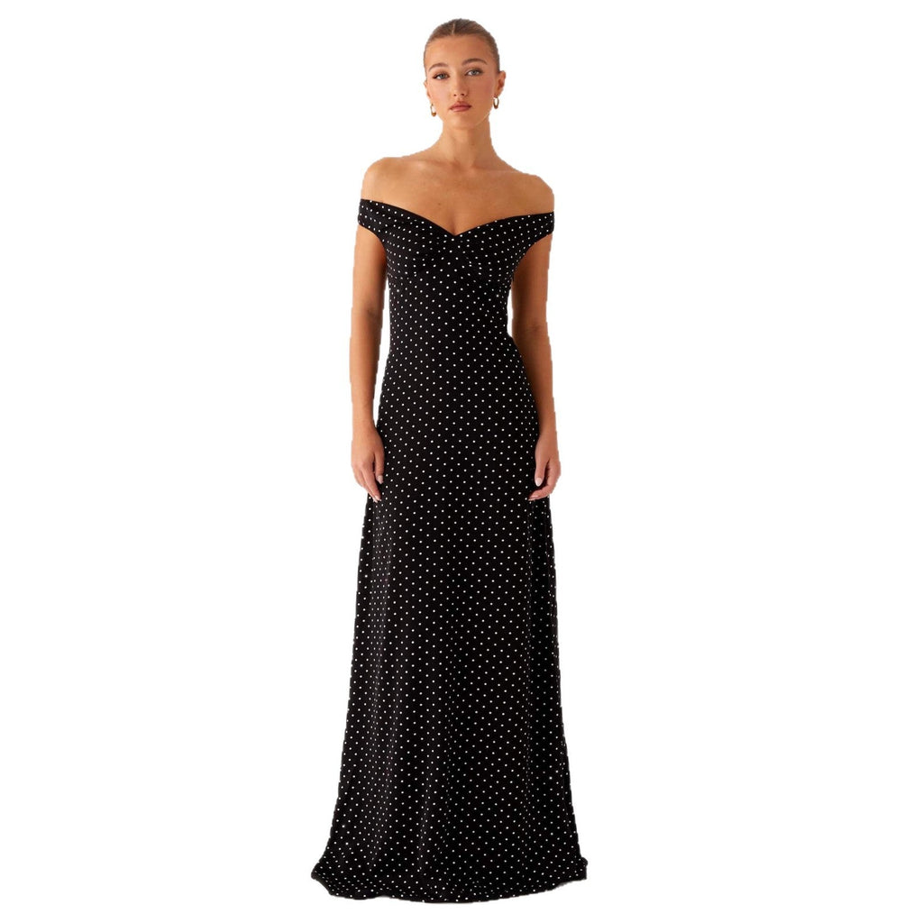 Off-Shoulder Evening Dress with Polka Dot Pattern
