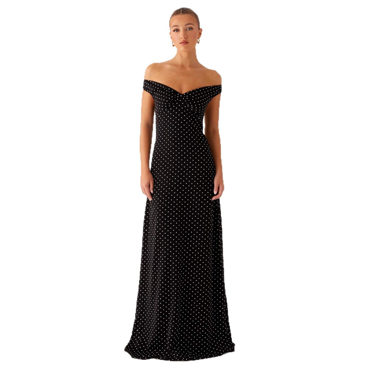 Off-Shoulder Evening Dress with Polka Dot Pattern