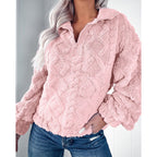 Women's Fleece Sweater with Half-Zip and Textured Design