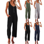 Women's Jumpsuit with Button Placket and Practical Pockets