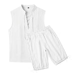 Men's Sleeveless Leisure Set with Lace Collar and Drawstring Bermuda