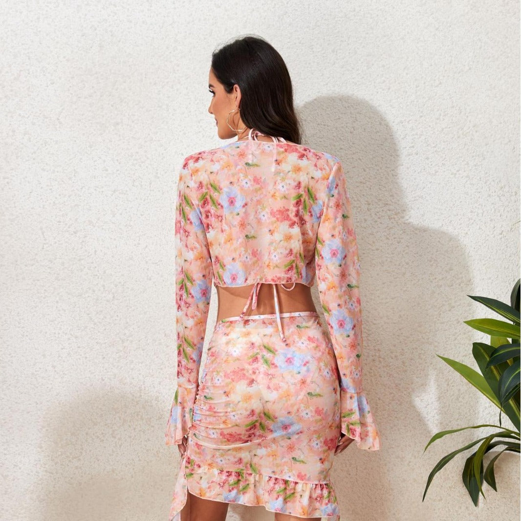 Women's Floral Swim Set with Crop Top and Wrap Skirt