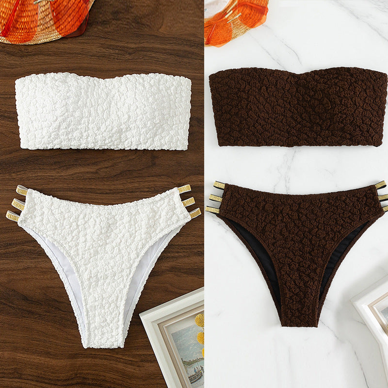 Women's Bandeau Bikini with Glossy Finish and Snap Details