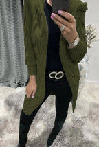 Women's Chunky Knit Cardigan with Hood and Cable Knit Pattern