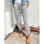 Women's Elegant Casual Trousers with Elastic Waist and Animal Print