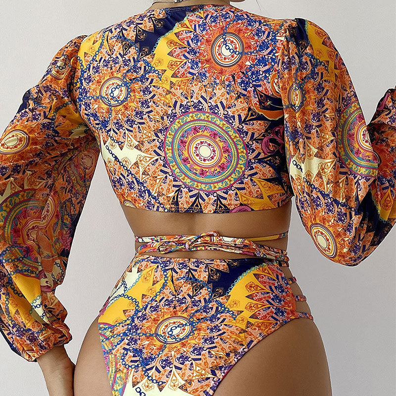 Women's Long-Sleeve Swimsuit Set with Tie Detail