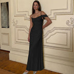 Elegant Floor-Length Dress with Unique Draping