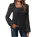 Women's Blouse with Floral Lace Sleeves and Voluminous Fit