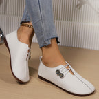 Women's Ballet Flats with Elastic Strap and Decorative Button