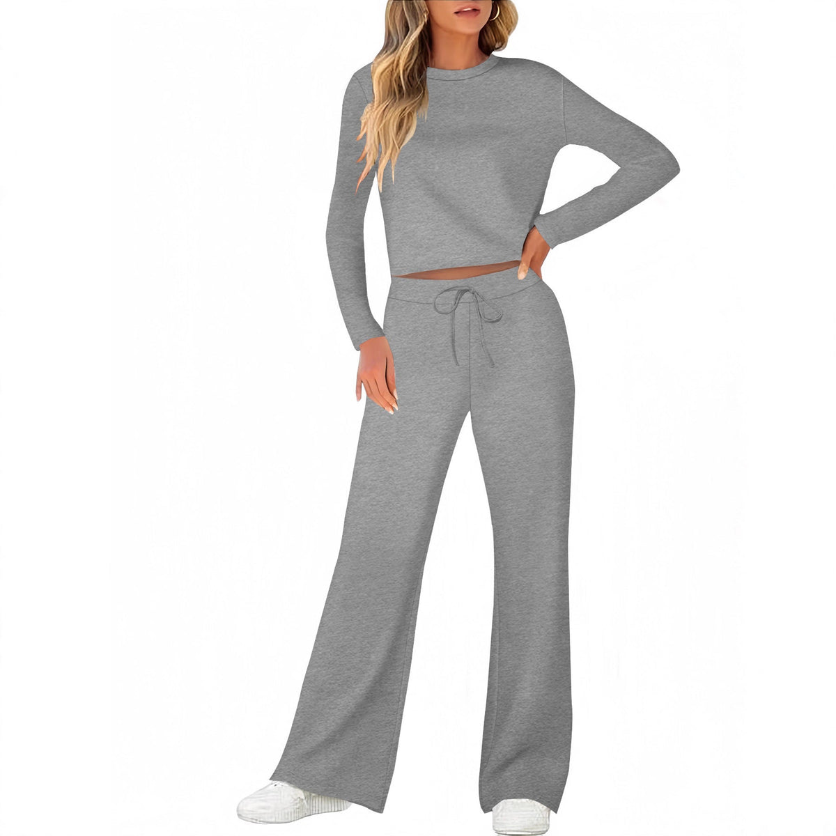 Women's Comfortable Lounge Set with Wide Cut and Long Sleeves