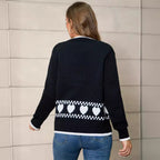 Women's Cardigan with Heart Pattern and Contrasting Details