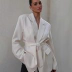 Women's Elegant Blazer Jacket with Belt and Pockets