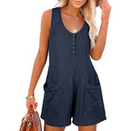 Women's Casual Knit Jumpsuit with Practical Pockets and Button Details