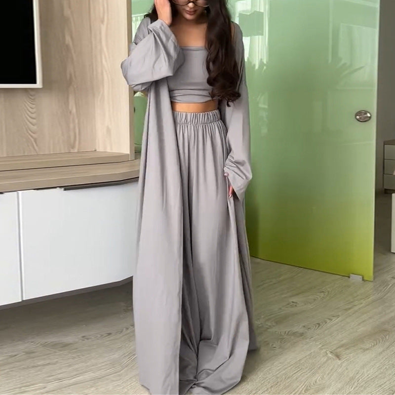 Women's Elegant Lounge Suit with Wide-Cut Cardigan