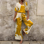 Women's Airy Two-Piece Set with Floral Design and Wide Cut