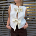 Women's Sleeveless Knit Vest with Back Bows
