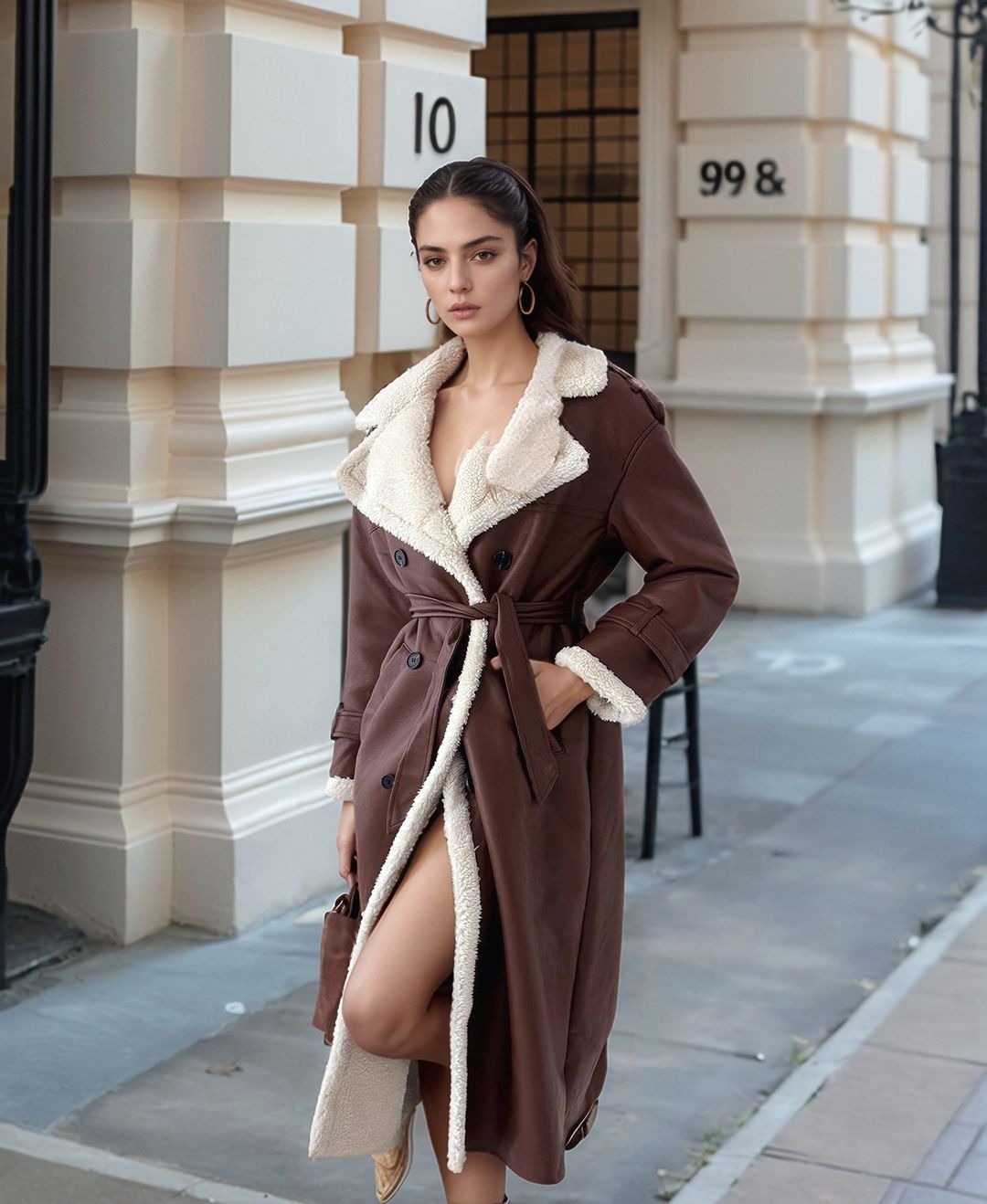 Women's Elegant Transitional Coat with Teddy Lining and Double-Breasted Placket