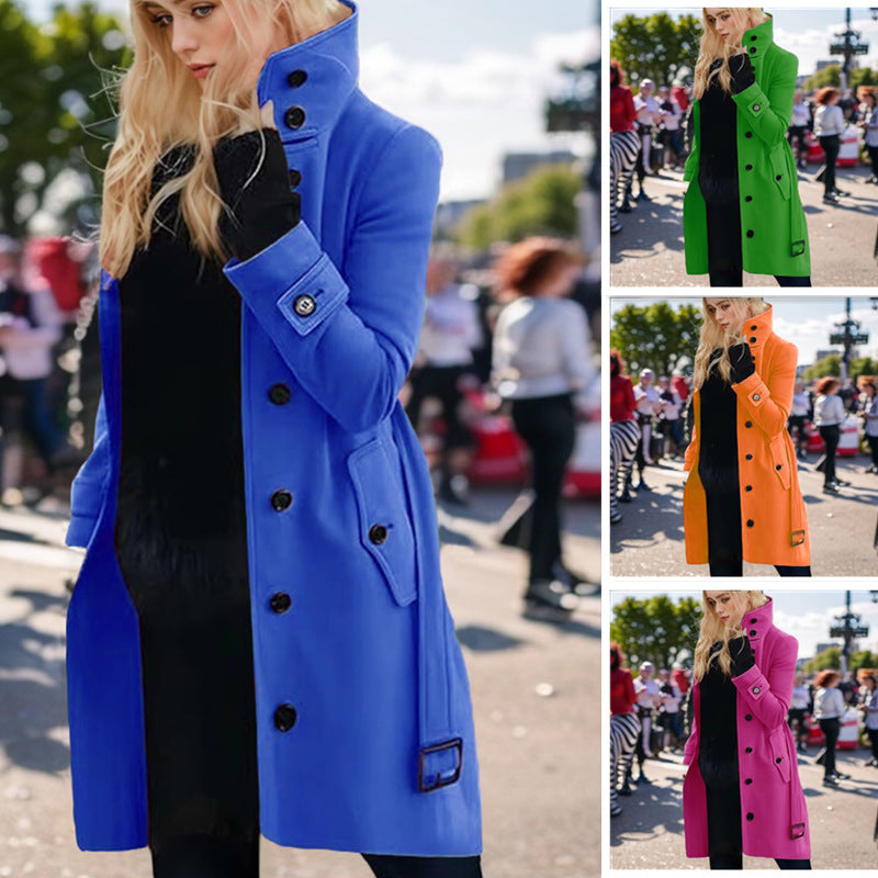 Women's Elegant Trench Coat with High Collar