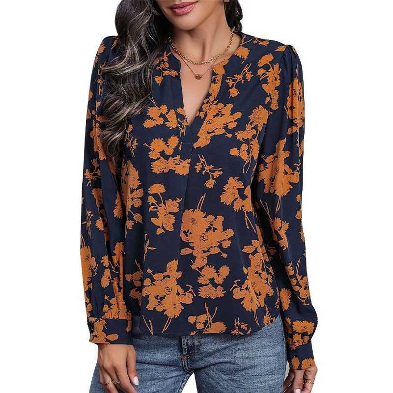 Women's Floral Print Blouse with Puff Sleeves