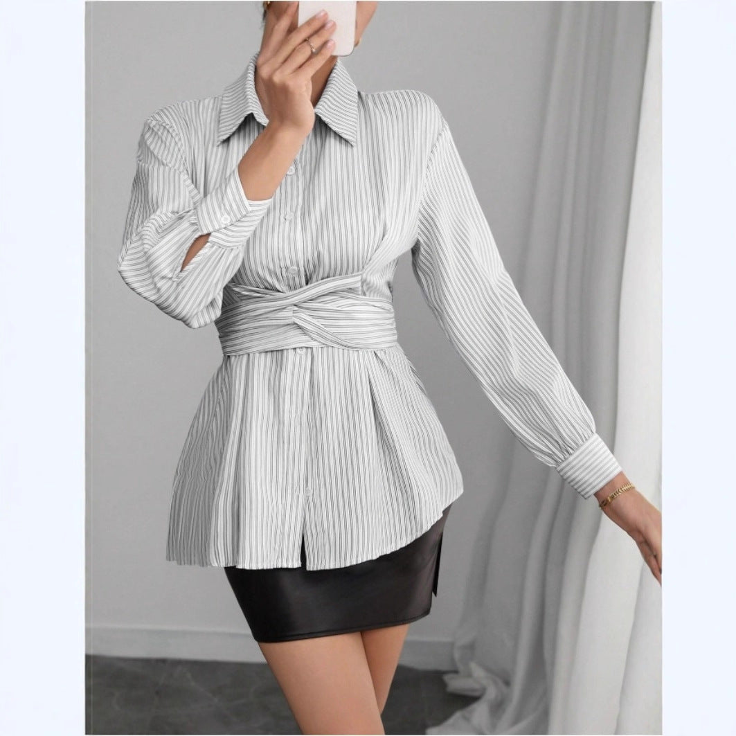 Women's Fashionable Shirt Blouse with Belt