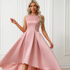 Women's Asymmetric Satin Evening Dress with Draping