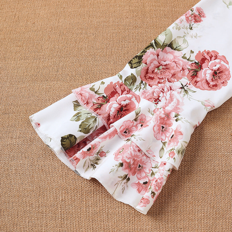 Women's Blouse with Ruffle Details and Floral Pattern
