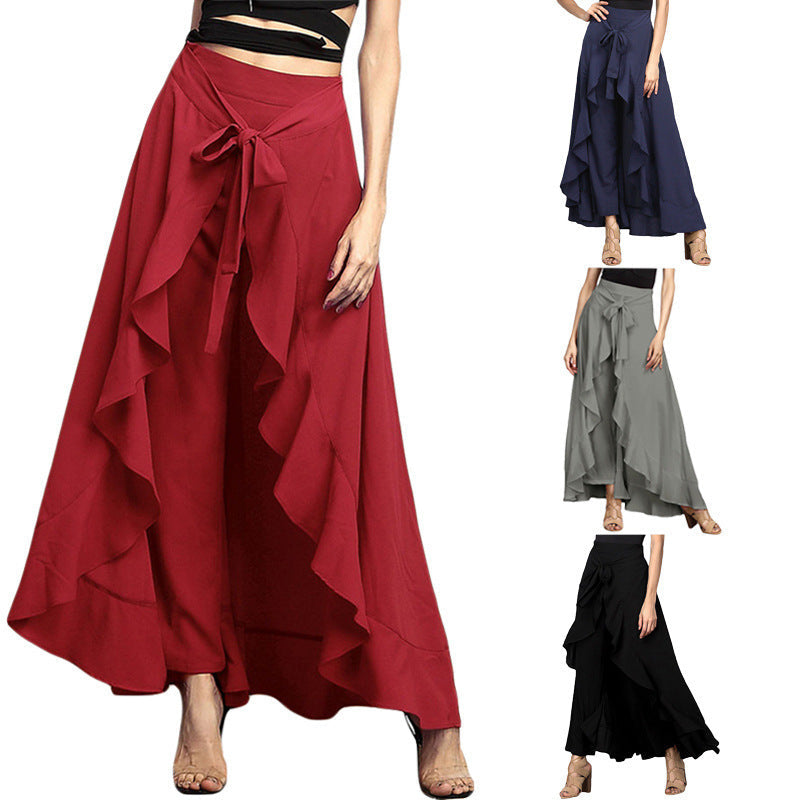 Women's Maxi Skirt with Voluminous Ruffles and Tie Belt