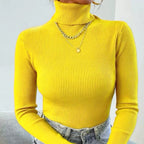 Elegant Women's Turtleneck Sweater with Fine Ribbed Texture