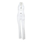 Women's Jumpsuit with Lace Detail and Deep V-Neck