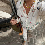 Women's Elegant Casual Wide-Leg Trousers with Floral Embroidery