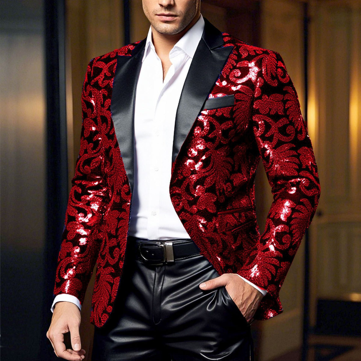Elegant Sequin Blazer with Floral Design