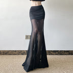 Women's Maxi Skirt with Sheer Chiffon and Gathered Waist