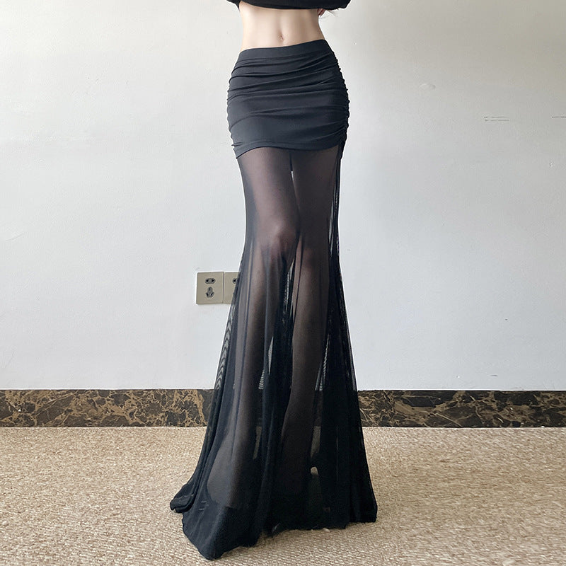 Women's Maxi Skirt with Sheer Chiffon and Gathered Waist