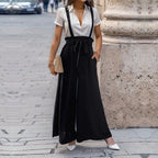 Women's Culotte Jumpsuit with Adjustable Straps and Elegant Drawstring