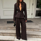 Women's Elegant Trouser Suit with Tailored Blazer and Wide Leg