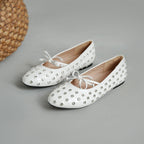 Women's Ballet Flats with Decorative Rhinestones and Bow Design